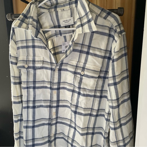 American eagle mens XL blue and white flannel - Picture 2 of 4